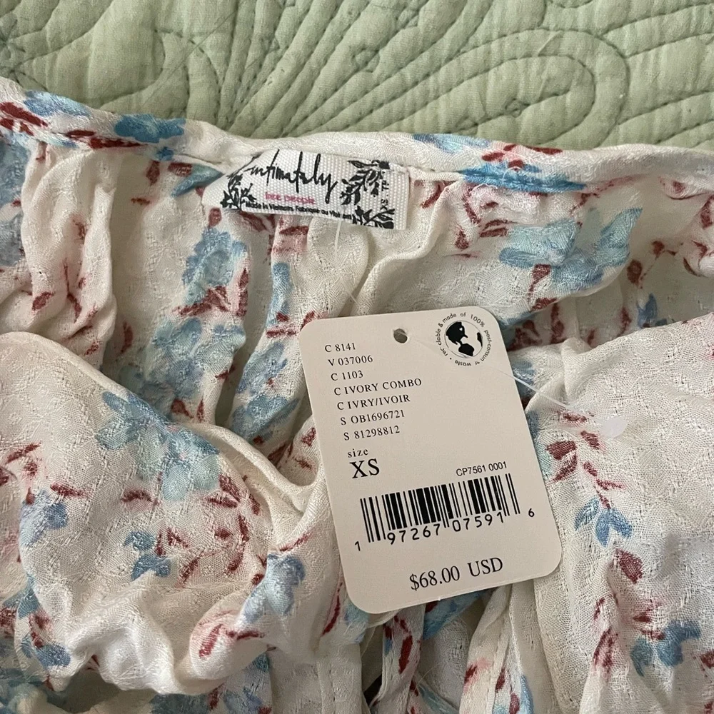 Free People Floral Lace Bodysuit - Cream and Blue